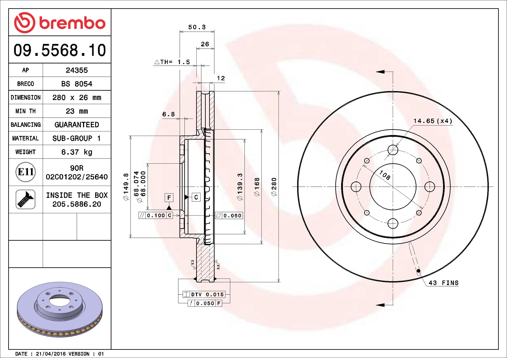 BREMBO BRE09.5568.10 féktárcsa