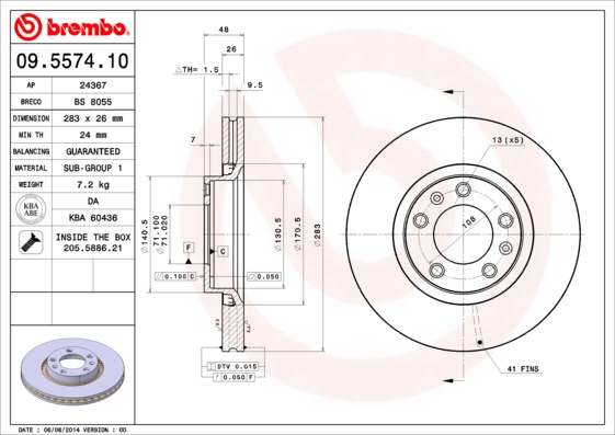 BREMBO 09.5574.10B Féktárcsa