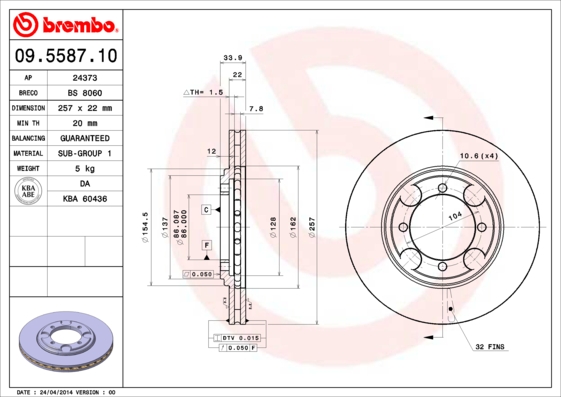 BREMBO BRE09.5587.10 féktárcsa