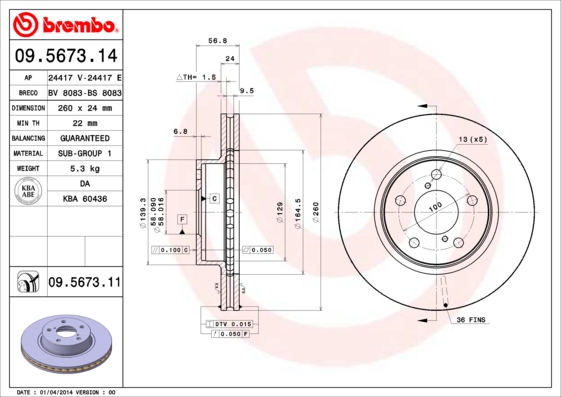 BREMBO BRE09.5673.11 féktárcsa