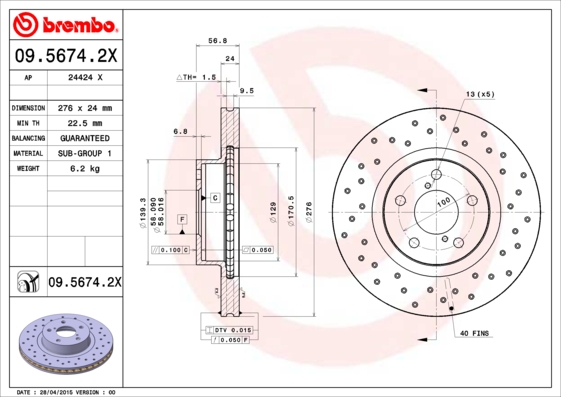 BREMBO 09.5674.2X Féktárcsa