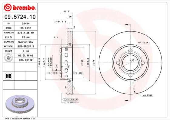 BREMBO BRE09.5724.10 féktárcsa