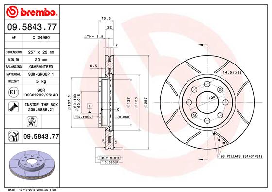 BREMBO BRE09.5843.77 féktárcsa