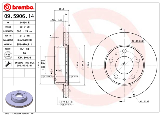 BREMBO BRE09.5906.14 féktárcsa