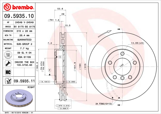 BREMBO BRE09.5935.11 féktárcsa