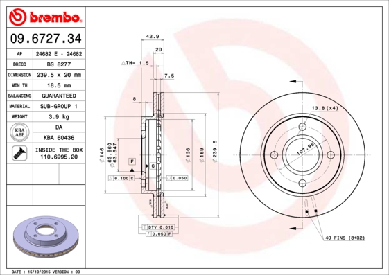 BREMBO BRE09.6727.34 féktárcsa