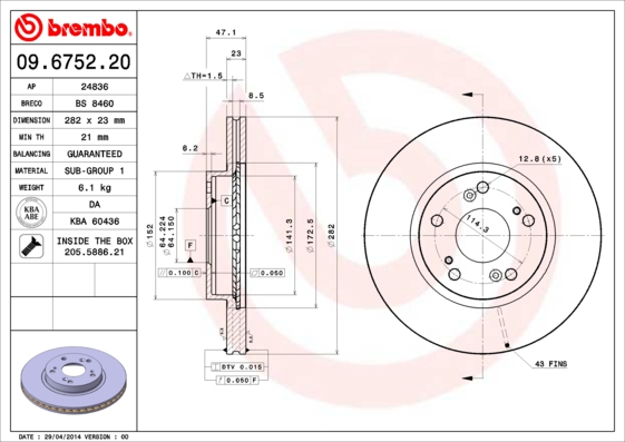 BREMBO BRE09.6752.20 féktárcsa