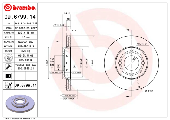 BREMBO BRE09.6799.11 féktárcsa