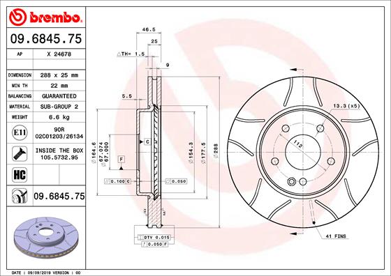 BREMBO BRE09.6845.75 féktárcsa