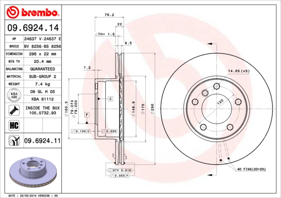 BREMBO 09.6924.11 Féktárcsa