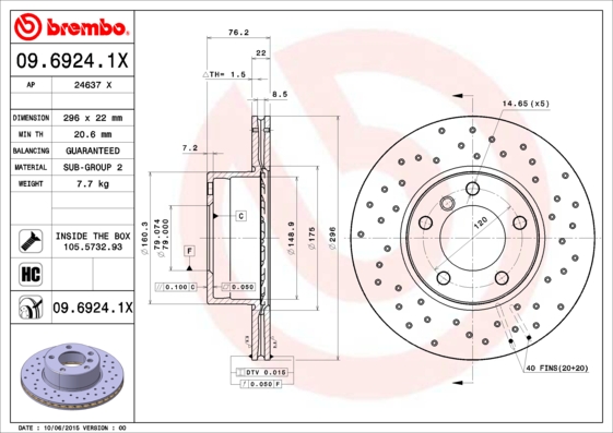 BREMBO 09.6924.1X Féktárcsa