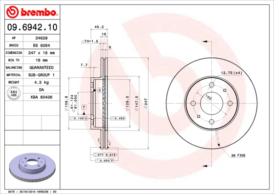 BREMBO BRE09.6942.10 féktárcsa