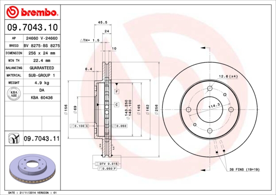 BREMBO 09.7043.11B Féktárcsa