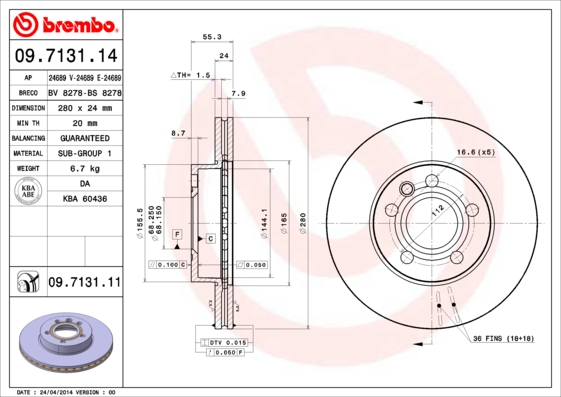 BREMBO 09.7131.11B Féktárcsa