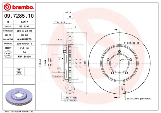 BREMBO 09.7285.10 Féktárcsa