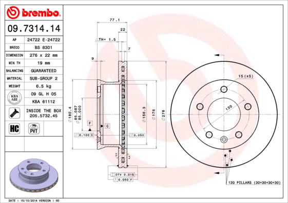 BREMBO 09.7314.14B Féktárcsa