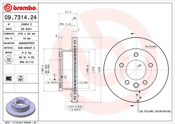 BREMBO 09.7314.24 Féktárcsa