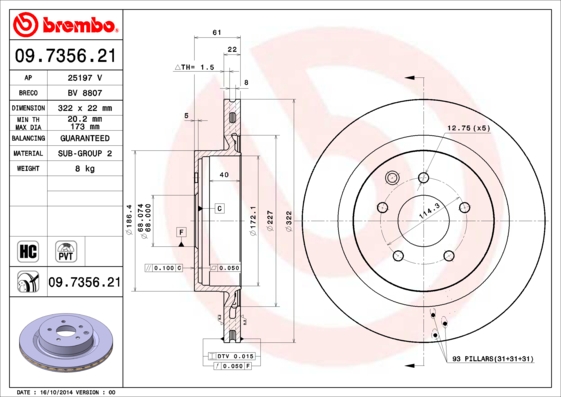 BREMBO BRE09.7356.21 féktárcsa