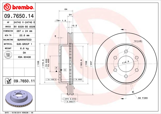 BREMBO BRE09.7650.11 féktárcsa