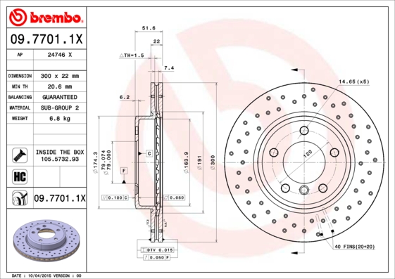 BREMBO 09.7701.1X Féktárcsa