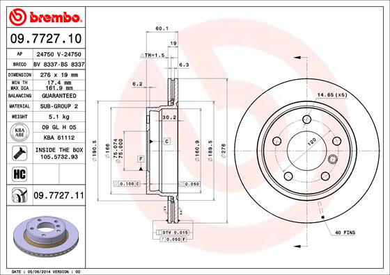 BREMBO 09.7727.11 Féktárcsa