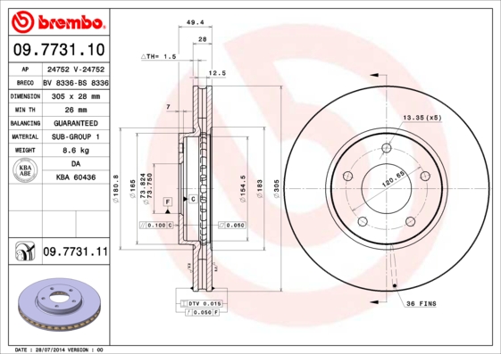 BREMBO 09.7731.11B Féktárcsa