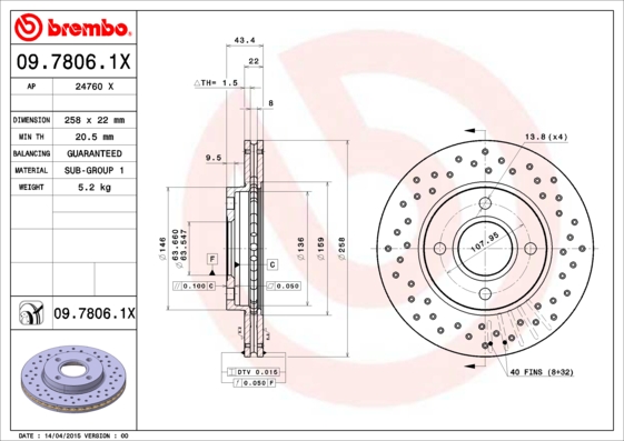 BREMBO BRE09.7806.1X féktárcsa