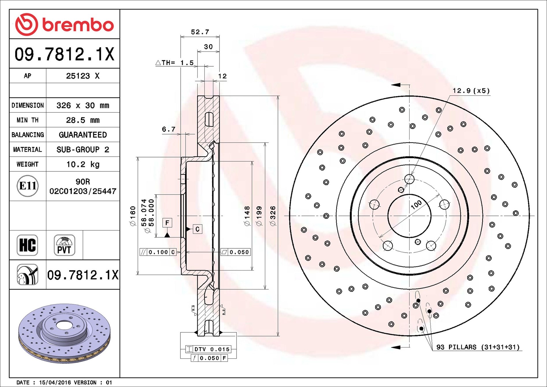 BREMBO BRE09.7812.1X féktárcsa