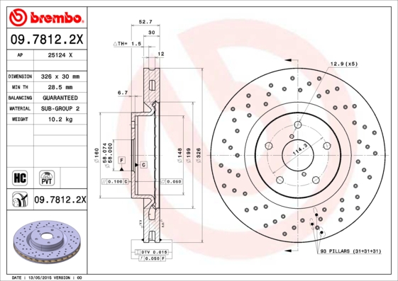 BREMBO BRE09.7812.2X féktárcsa