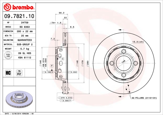 BREMBO BRE09.7821.10 féktárcsa