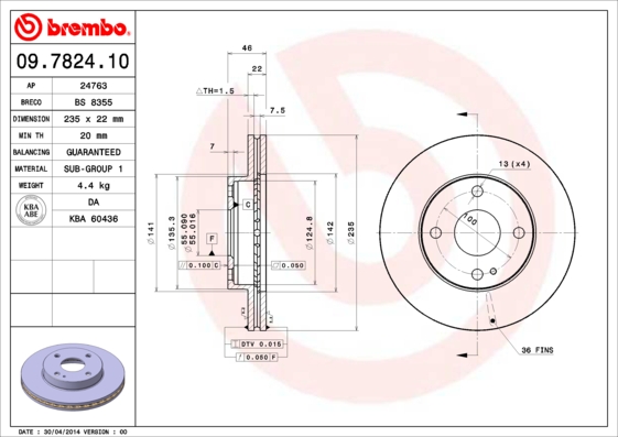 BREMBO 09.7824.10 Féktárcsa