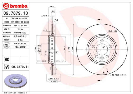 BREMBO 09.7879.11B Féktárcsa