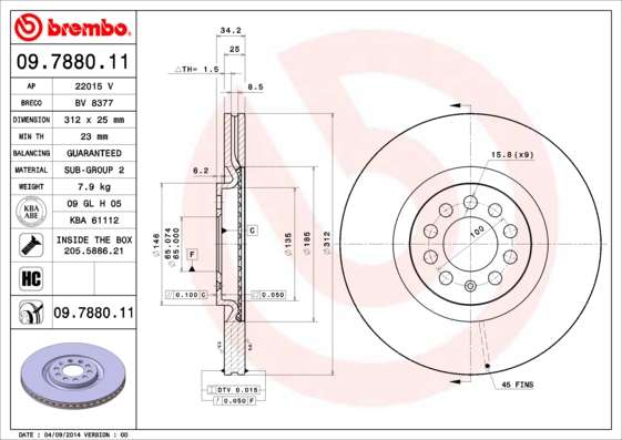 BREMBO BRE09.7880.11 féktárcsa