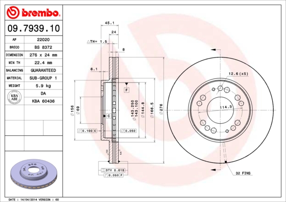 BREMBO BRE09.7939.10 féktárcsa