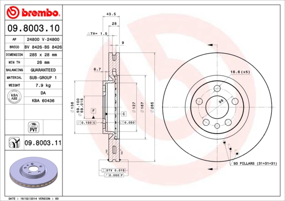 BREMBO 09.8003.11B Féktárcsa