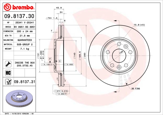 BREMBO BRE09.8137.31 féktárcsa