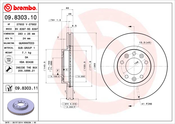 BREMBO BRE09.8303.11 féktárcsa