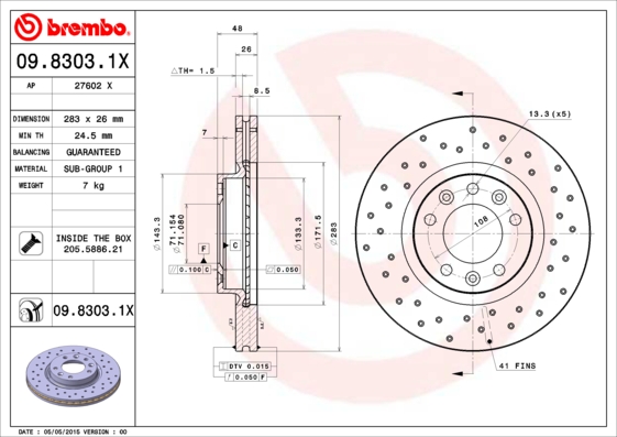 BREMBO BRE09.8303.1X féktárcsa