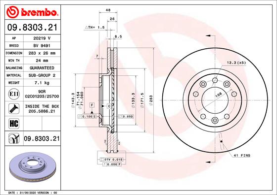 BREMBO BRE09.8303.21 féktárcsa