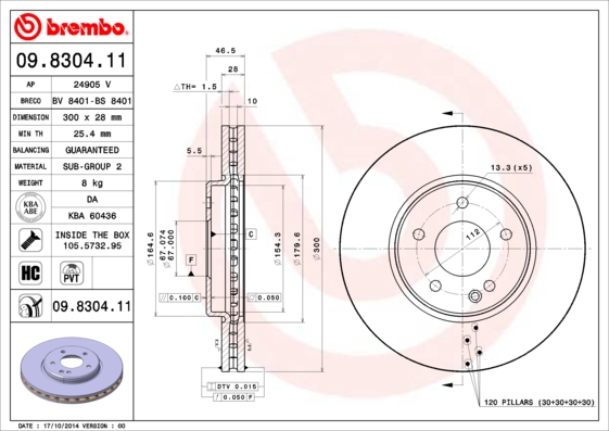 BREMBO BRE09.8304.11 féktárcsa