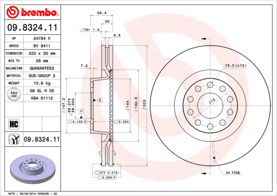 BREMBO BRE09.8324.11 féktárcsa