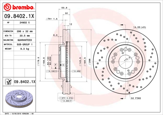 BREMBO 09.8402.1X Féktárcsa