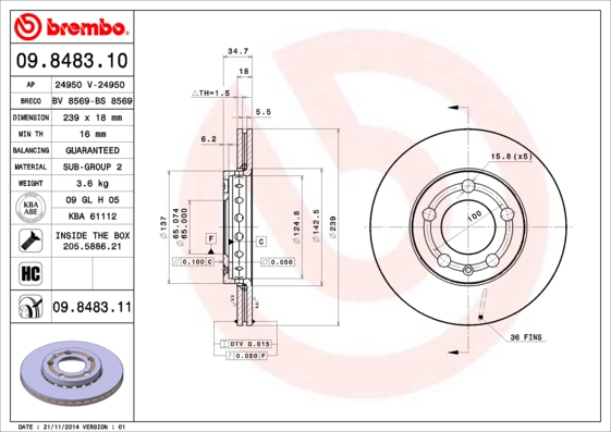 BREMBO 09.8483.11B Féktárcsa