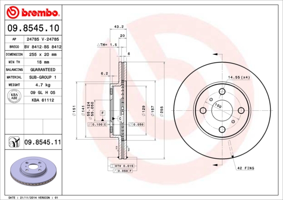 BREMBO 09.8545.10B Féktárcsa