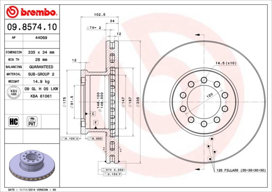 BREMBO BRE09.8574.10 féktárcsa