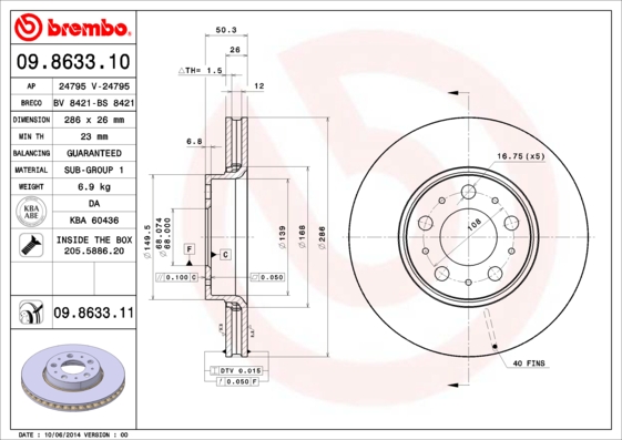 BREMBO BRE09.8633.11 féktárcsa