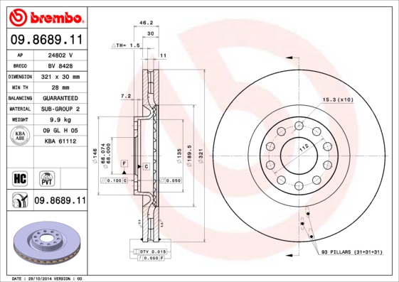 BREMBO BRE09.8689.11 féktárcsa