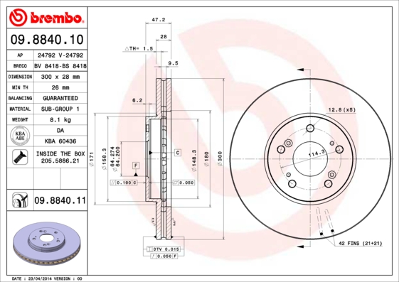 BREMBO BRE09.8840.11 féktárcsa