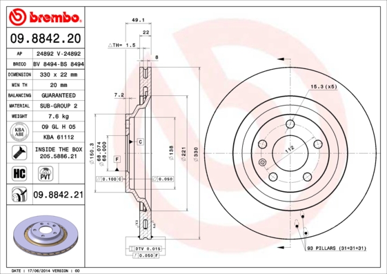 BREMBO BRE09.8842.21 féktárcsa