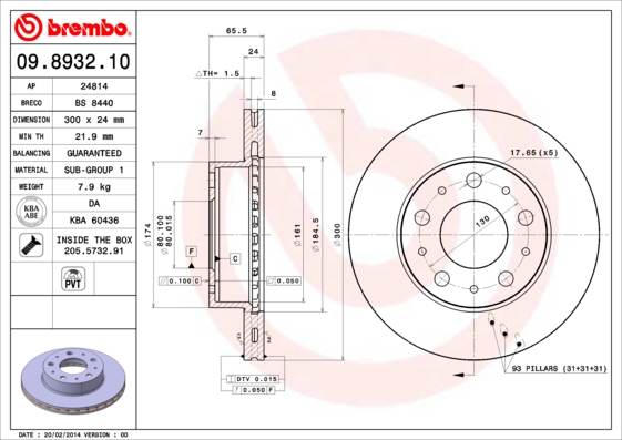 BREMBO BRE09.8932.10 féktárcsa